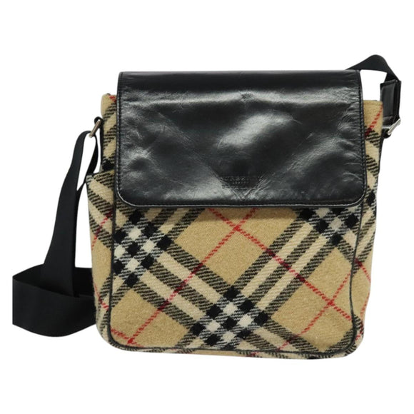 BURBERRY Nova Check Blue Label Shoulder Bag Wool Beige Auth MX096