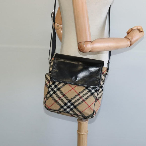 BURBERRY Nova Check Blue Label Shoulder Bag Wool Beige Auth MX096
