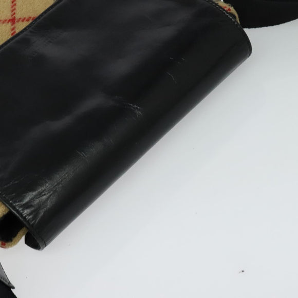 BURBERRY Nova Check Blue Label Shoulder Bag Wool Beige Auth MX096