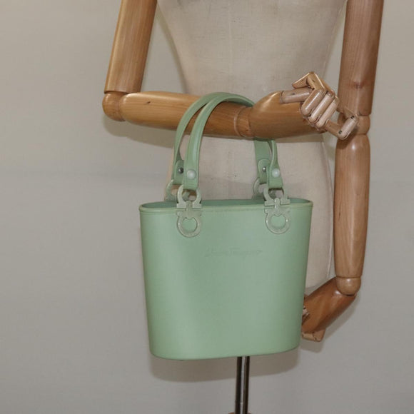 Salvatore Ferragamo Gancini Hand Bag Rubber Green Auth MX099
