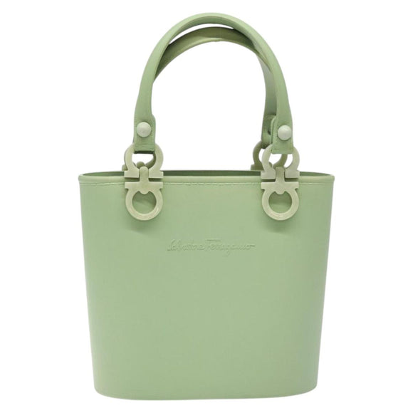Salvatore Ferragamo Gancini Hand Bag Rubber Green Auth MX099