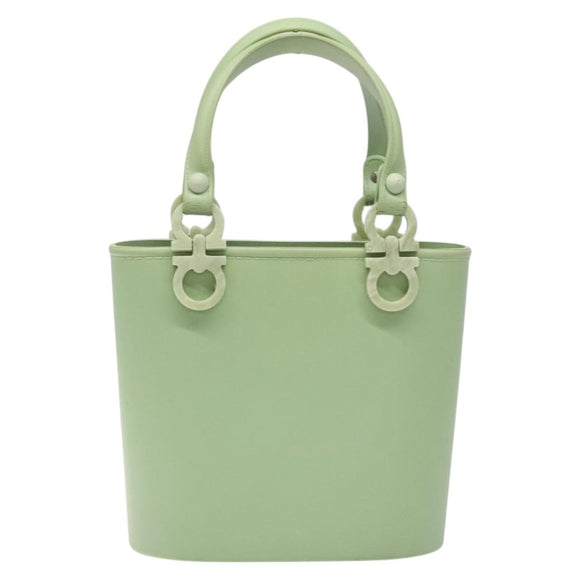 Salvatore Ferragamo Gancini Hand Bag Rubber Green Auth MX099