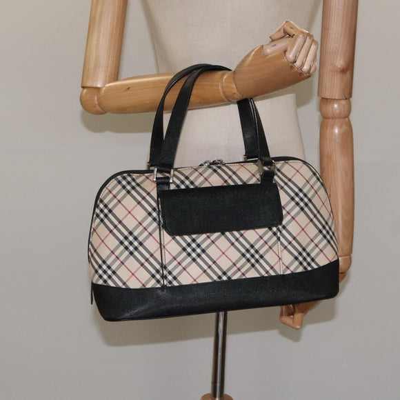 BURBERRY Nova Check Hand Bag Canvas Beige Auth MX100