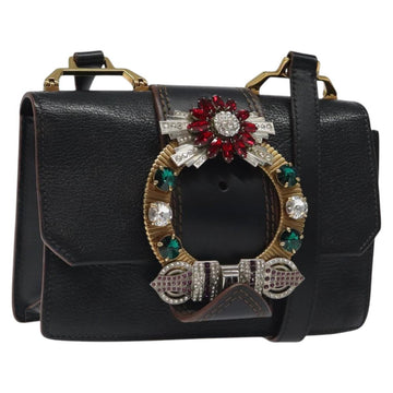Miu Miu Shoulder Bag Leather Black Gold Auth MX101AV