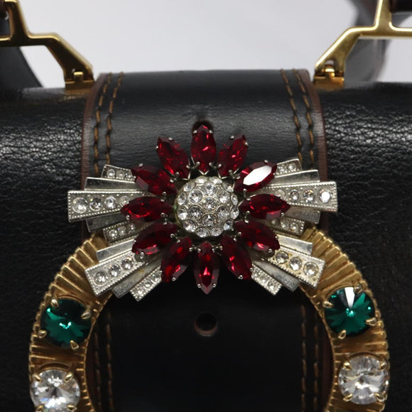 Miu Miu Shoulder Bag Leather Black Gold Auth MX101AV