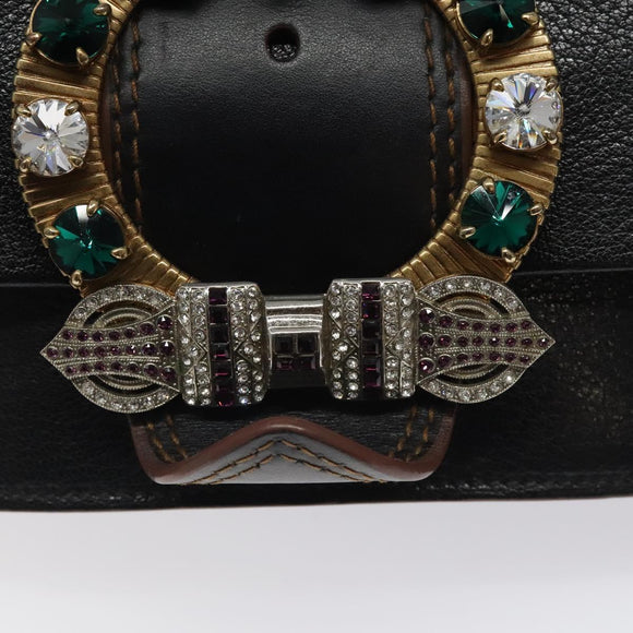 Miu Miu Shoulder Bag Leather Black Gold Auth MX101AV