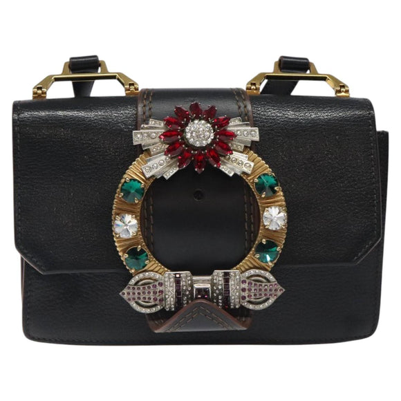 Miu Miu Shoulder Bag Leather Black Gold Auth MX101AV