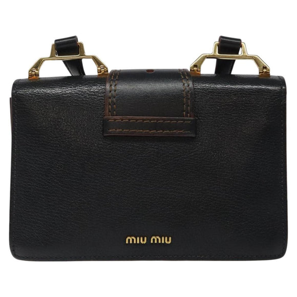 Miu Miu Shoulder Bag Leather Black Gold Auth MX101V