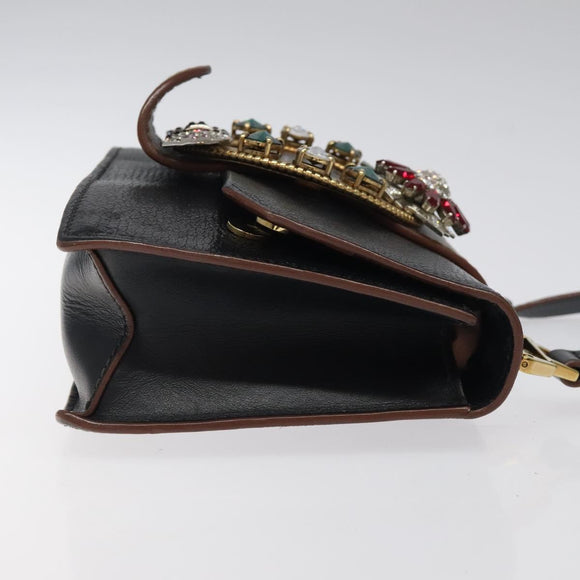 Miu Miu Shoulder Bag Leather Black Gold Auth MX101AV