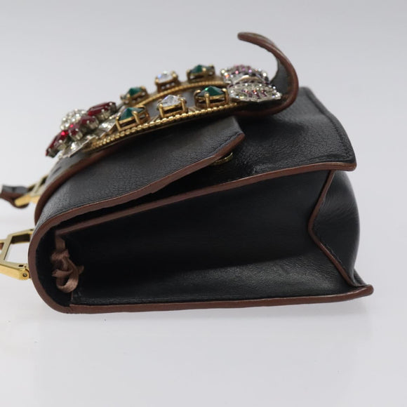 Miu Miu Shoulder Bag Leather Black Gold Auth MX101V