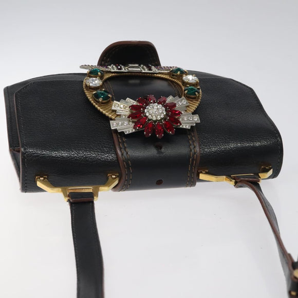 Miu Miu Shoulder Bag Leather Black Gold Auth MX101V