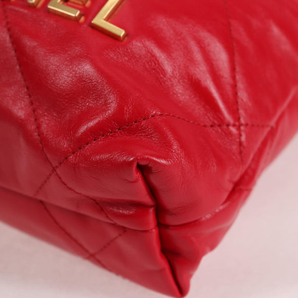 CHANEL Chanel 22 Matelasse Chain Hand Bag Leather 2way Red Gold CC Auth MX106SM