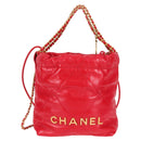 CHANEL Chanel 22 Matelasse Chain Hand Bag Leather 2way Red Gold CC Auth MX106SM-13