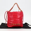 CHANEL Chanel 22 Matelasse Chain Hand Bag Leather 2way Red Gold CC Auth MX106SM-12