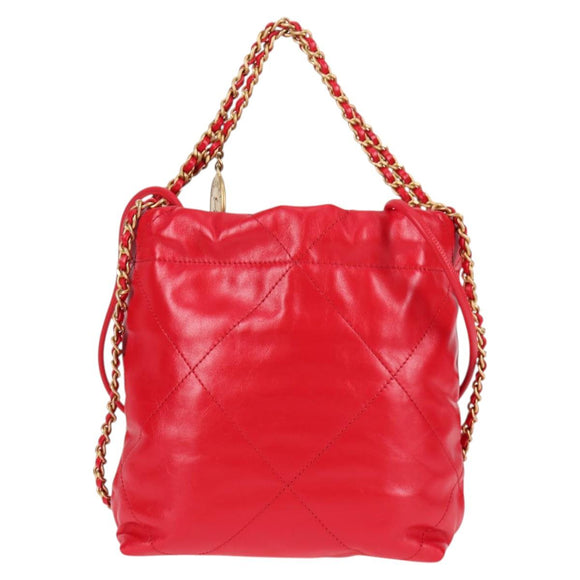 CHANEL Chanel 22 Matelasse Chain Hand Bag Leather 2way Red Gold CC Auth MX106SM