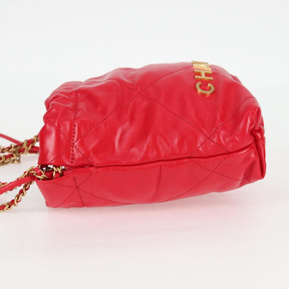 CHANEL Chanel 22 Matelasse Chain Hand Bag Leather 2way Red Gold CC Auth MX106SM