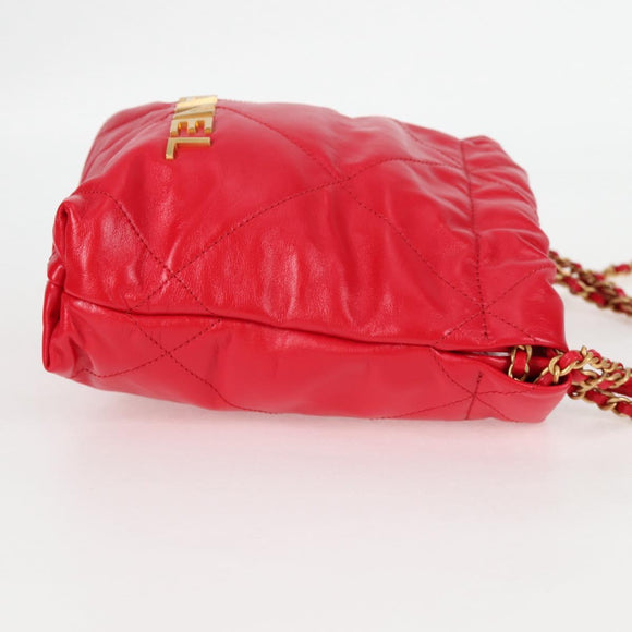 CHANEL Chanel 22 Matelasse Chain Hand Bag Leather 2way Red Gold CC Auth MX106SM