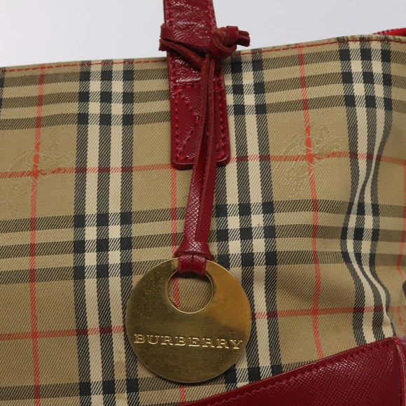 BURBERRY Nova Check Hand Bag Canvas Beige Auth MX108