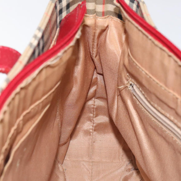 BURBERRY Nova Check Hand Bag Canvas Beige Auth MX108