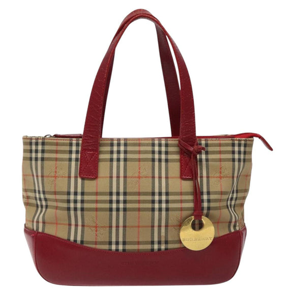 BURBERRY Nova Check Hand Bag Canvas Beige Auth MX108