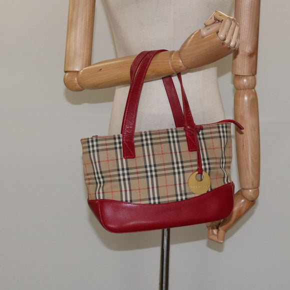 BURBERRY Nova Check Hand Bag Canvas Beige Auth MX108