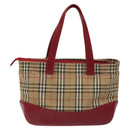 BURBERRY Nova Check Hand Bag Canvas Beige Auth MX108-2