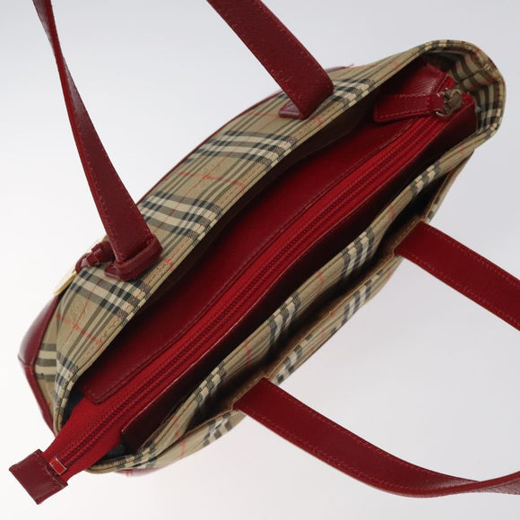 BURBERRY Nova Check Hand Bag Canvas Beige Auth MX108