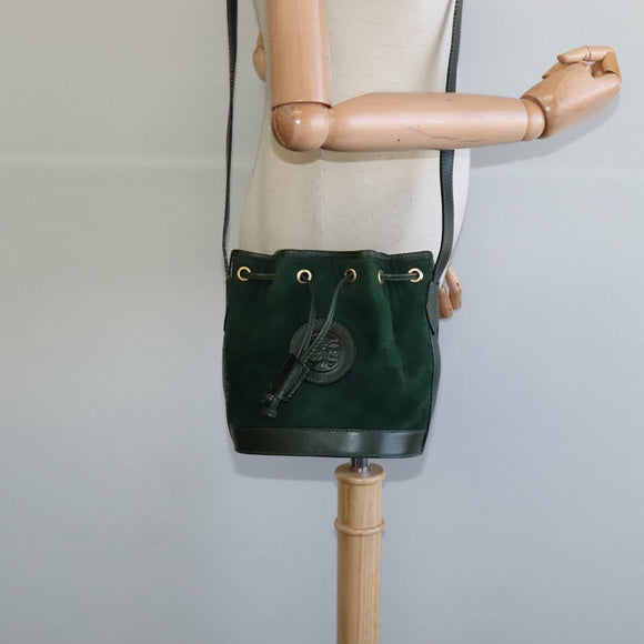 FENDI Shoulder Bag Suede Green Auth MX110