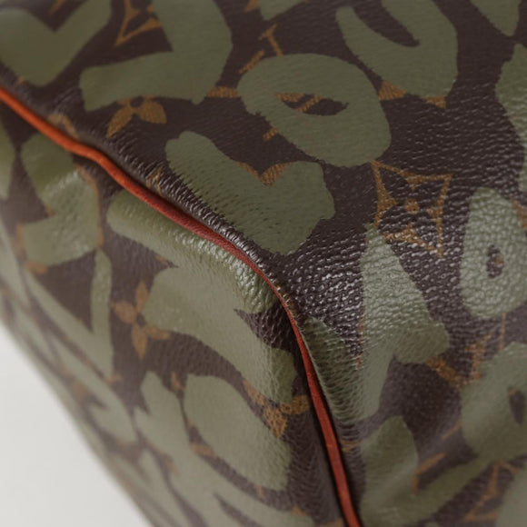 LOUIS VUITTON Monogram Graffiti Speedy 30 Bag Green Khaki M92194 LV Auth MX114AM