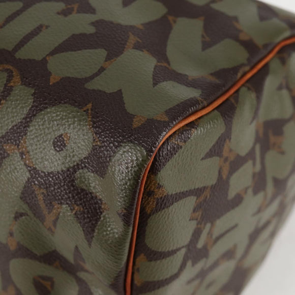 LOUIS VUITTON Monogram Graffiti Speedy 30 Bag Green Khaki M92194 LV Auth MX114AM