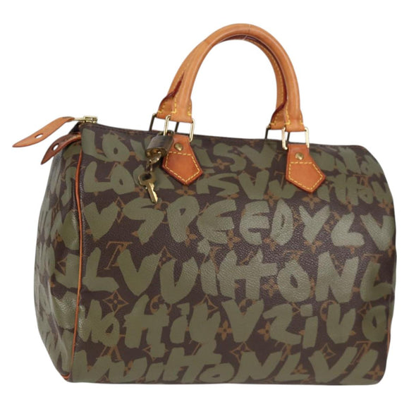 LOUIS VUITTON Monogram Graffiti Speedy 30 Bag Green Khaki M92194 LV Auth MX114AM