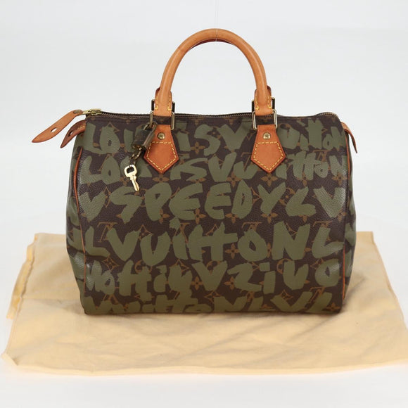 LOUIS VUITTON Monogram Graffiti Speedy 30 Bag Green Khaki M92194 LV Auth MX114AM