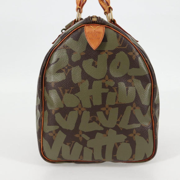 LOUIS VUITTON Monogram Graffiti Speedy 30 Bag Green Khaki M92194 LV Auth MX114AM