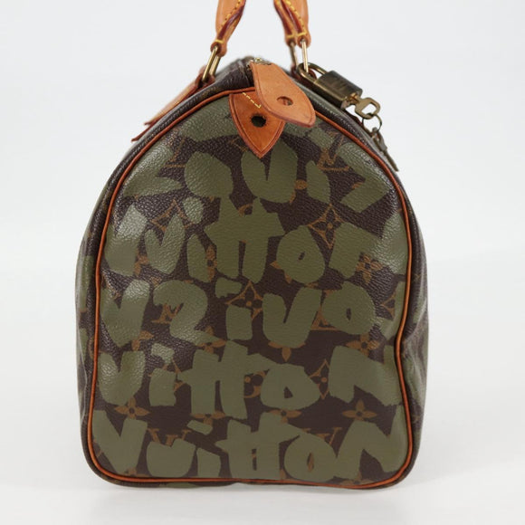 LOUIS VUITTON Monogram Graffiti Speedy 30 Bag Green Khaki M92194 LV Auth MX114AM