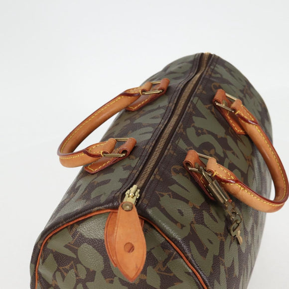 LOUIS VUITTON Monogram Graffiti Speedy 30 Bag Green Khaki M92194 LV Auth MX114AM