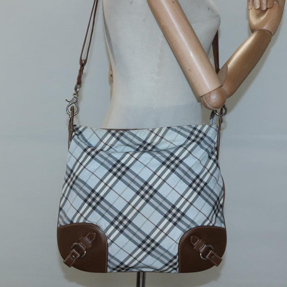 BURBERRY Nova Check Blue Label Shoulder Bag Nylon Light Blue Auth MX120