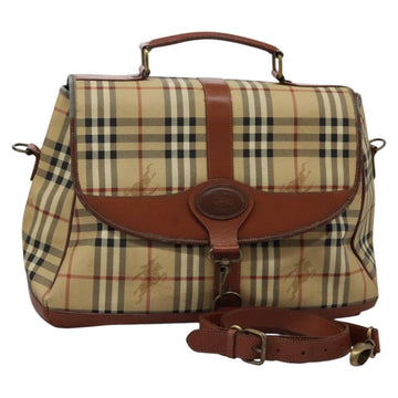 Burberrys Nova Check Boston Bag PVC 2way Beige Auth MX139