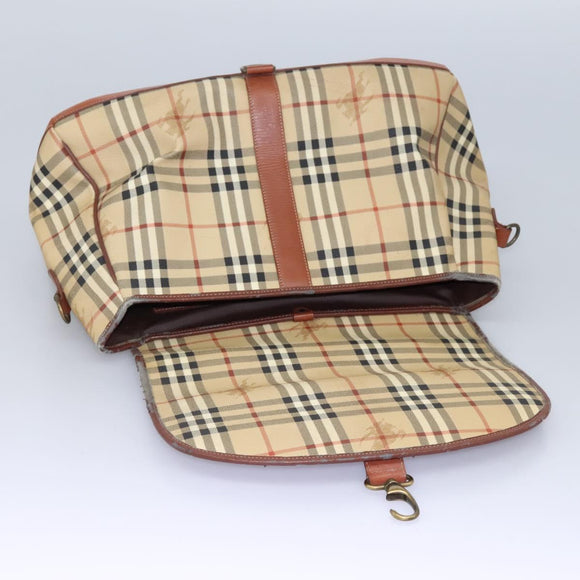 Burberrys Nova Check Boston Bag PVC 2way Beige Auth MX139