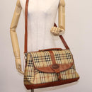 Burberrys Nova Check Boston Bag PVC 2way Beige Auth MX139-26