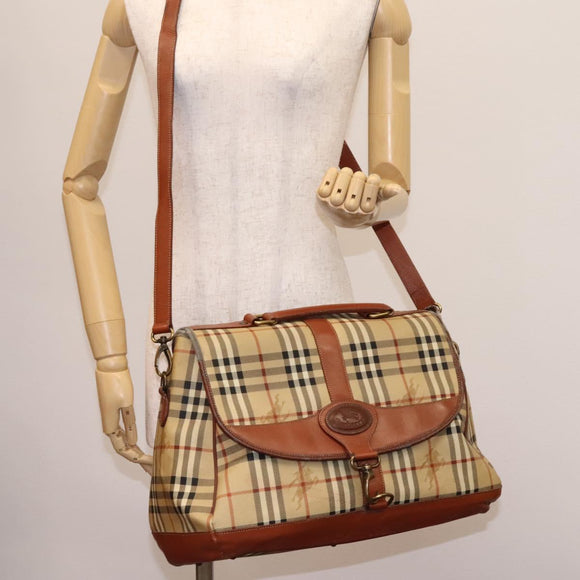 Burberrys Nova Check Boston Bag PVC 2way Beige Auth MX139