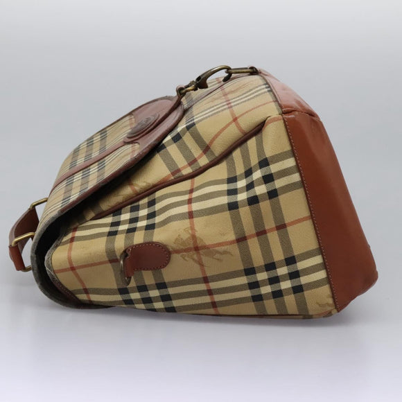 Burberrys Nova Check Boston Bag PVC 2way Beige Auth MX139