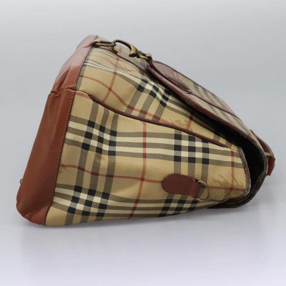 Burberrys Nova Check Boston Bag PVC 2way Beige Auth MX139