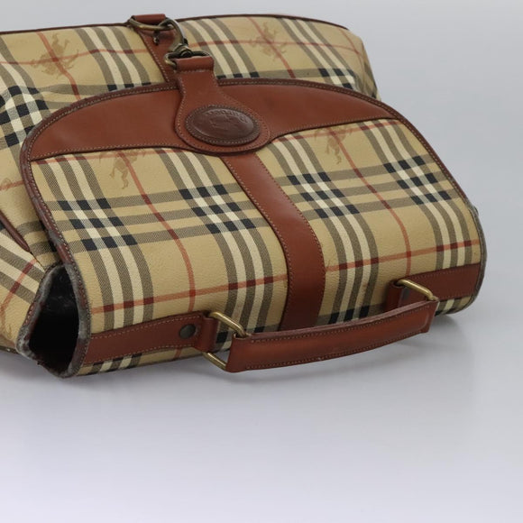 Burberrys Nova Check Boston Bag PVC 2way Beige Auth MX139