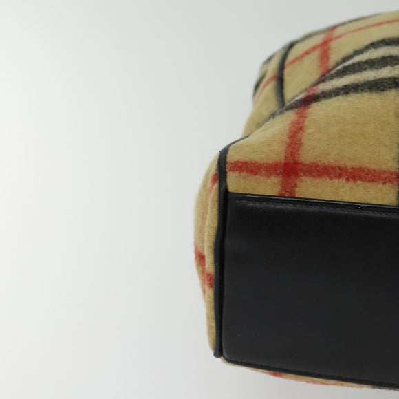 Burberrys Nova Check Blue Label Tote Bag Wool Beige Auth MX157