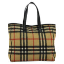 Burberrys Nova Check Blue Label Tote Bag Wool Beige Auth MX157-13