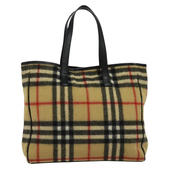 Burberrys Nova Check Blue Label Tote Bag Wool Beige Auth MX157