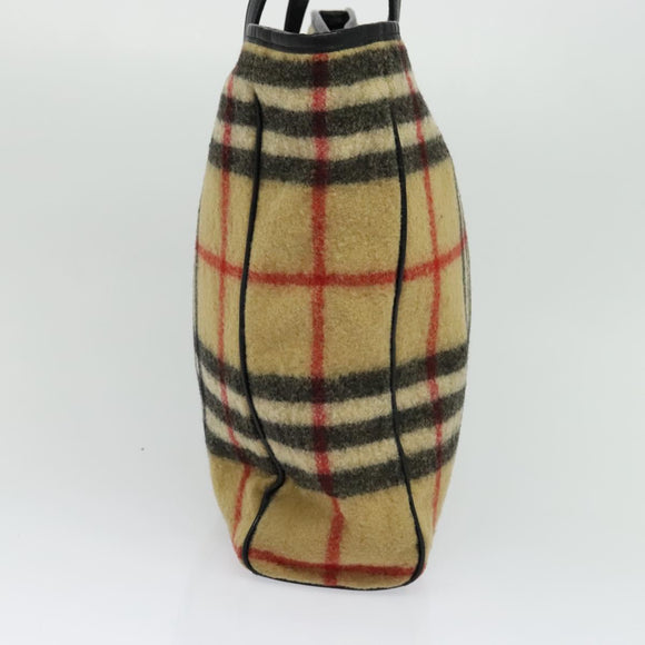 Burberrys Nova Check Blue Label Tote Bag Wool Beige Auth MX157