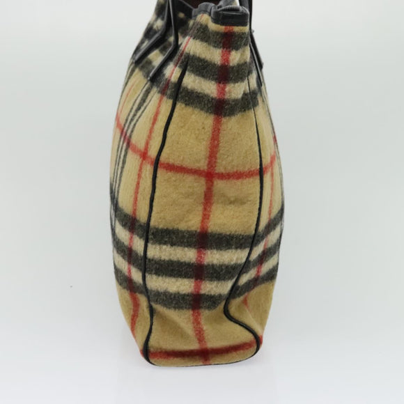 Burberrys Nova Check Blue Label Tote Bag Wool Beige Auth MX157