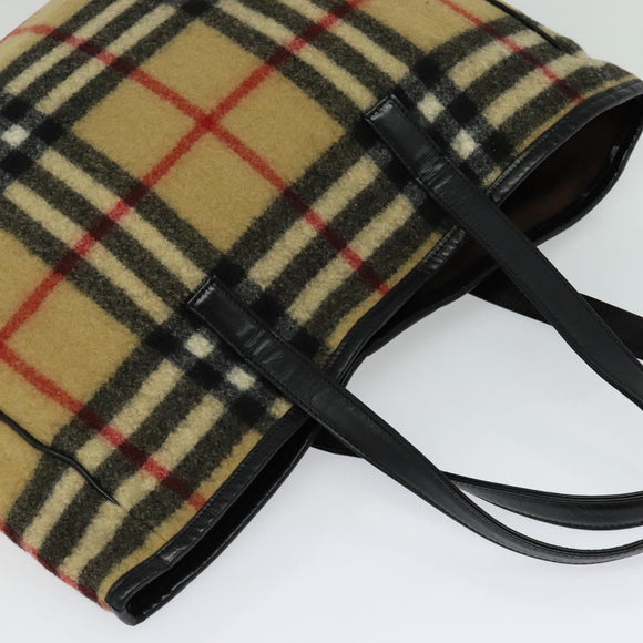 Burberrys Nova Check Blue Label Tote Bag Wool Beige Auth MX157