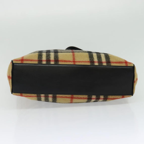 Burberrys Nova Check Blue Label Tote Bag Wool Beige Auth MX157